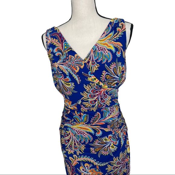 LAUREN RALPH LAUREN Colorful Paisley Print Sleeveless dress. Faux wrap. Size 4 - Picture 2 of 7